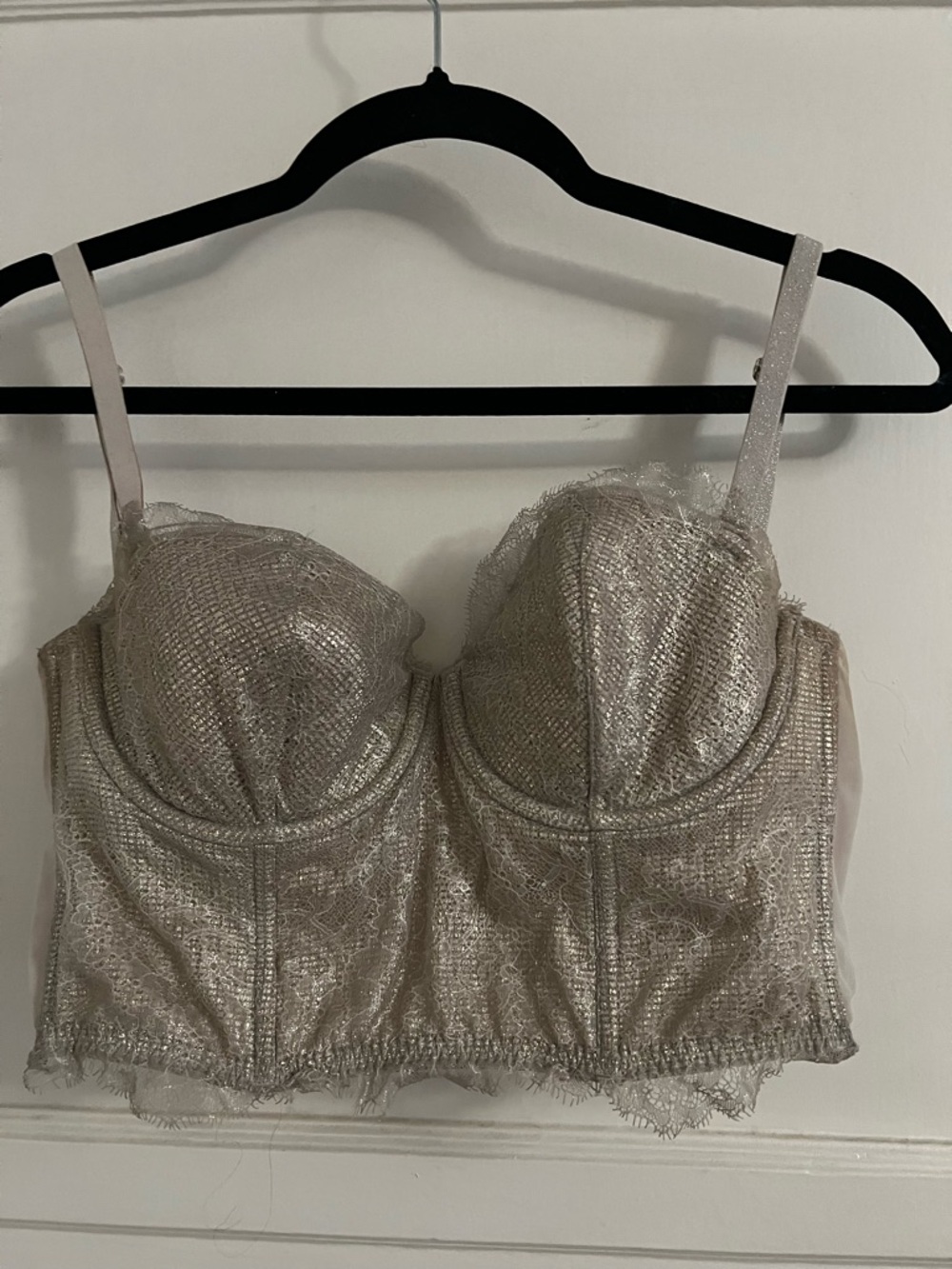 Victoria's Secret Shimmery Lace Longline Bustier Bra in Champagne